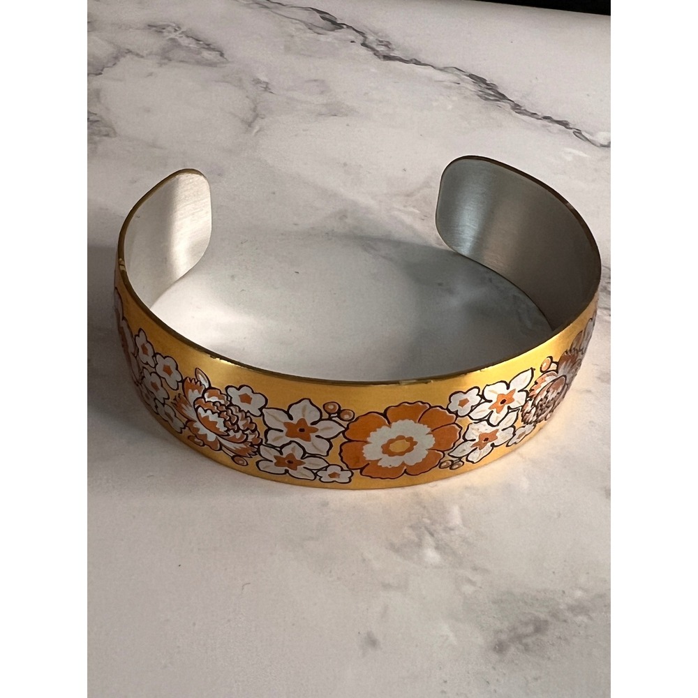 Reed & Barton Damascene Cuff Bracelet Vintage Floral Gold Silver Copper Tone